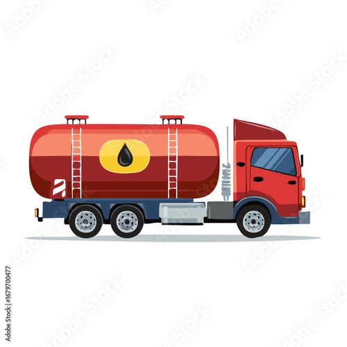 Red Fuel Tanker Truck Transporting Oil Vector Illustration