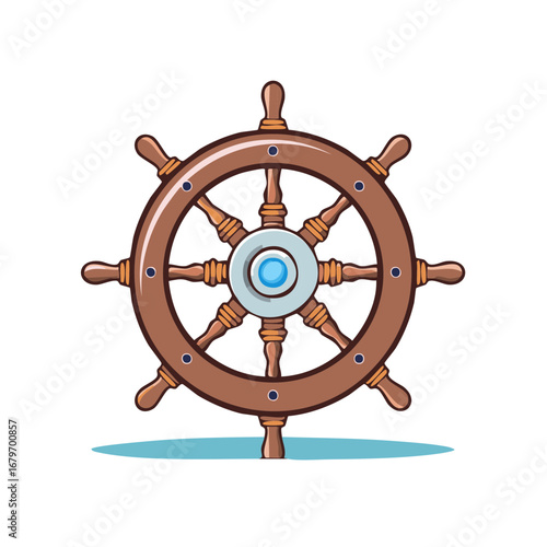 Cartoon wooden ship's wheel vector illustration for maritime and sailing concepts