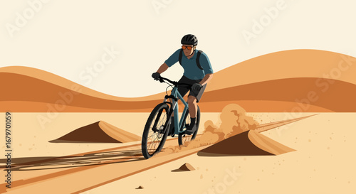 Desert Bicycle Ride: Animated Illustration Of A Cyclist On A Sandy Pathway