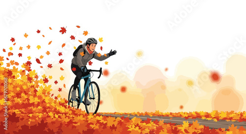 Cycling Through Autumn's Embrace: A Cyclist's Delightful Ride Amidst Falling Leaves