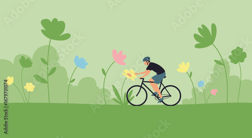 Cycling Through Blooming Garden, Harvesting Flowers Depicting Leisurely Outdoor Activity