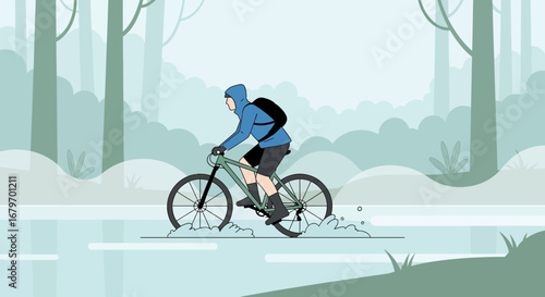 Cyclist Adventures Through The Forest, Exploring Nature, Enjoying Mountain Biking