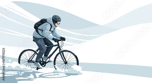 Cyclist Adventure in Snow: A Winter Ride Depicting Sport, Cycling, and Adventure