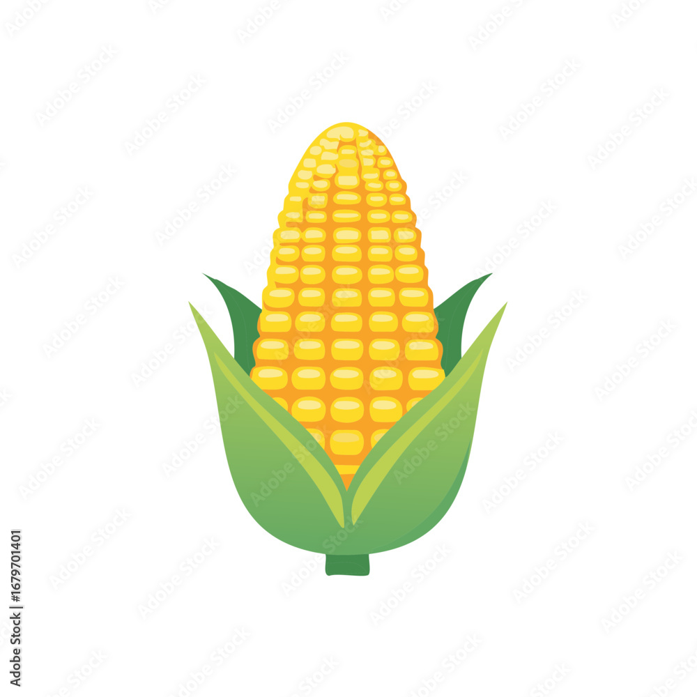 Obraz premium Sweet Corn on the Cob Vegetable with Green Husks Vector Icon Illustration