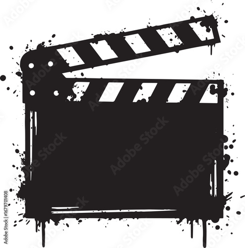 Artistic movie clapperboard illustration with splatter effects o
