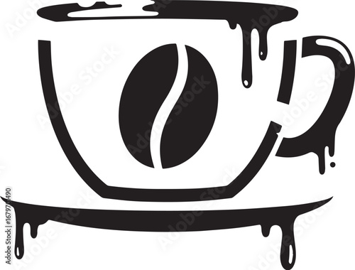 Stylized Coffee Cup Icon with Dripping Effect for Modern Cafe De