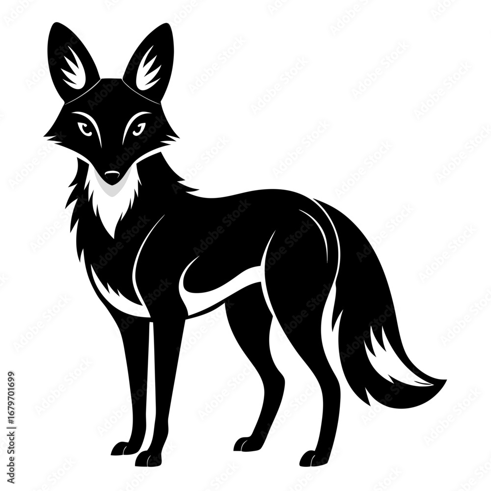 Obraz premium Dhole Silhouette Vector – Minimal Wildlife Illustration on White Background