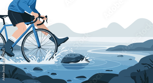 Cyclist Crosses A Stream: An Artistic Depiction of Adventure And Endurance