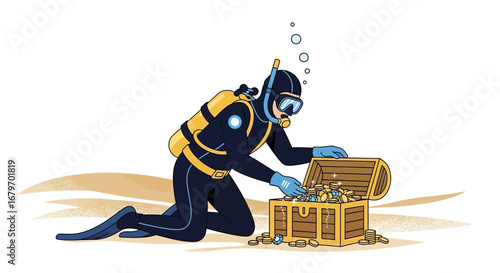 Diver Discovering Treasure: Underwater Exploration, Finding Gold, and Diving for Riches