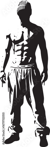 Striking silhouette of a muscular man in a beanie with dynamic s