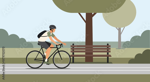 Cyclist Enjoying Leisure Ride Within a Serene Park Environment During Daytime Scene