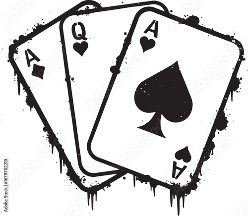 Monochrome illustration of hand poker cards showcasing gambling