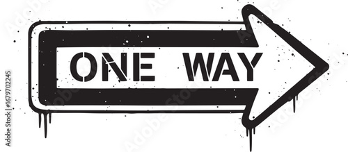 Distressed One Way Arrow Sign in Black and White Grunge Graphic