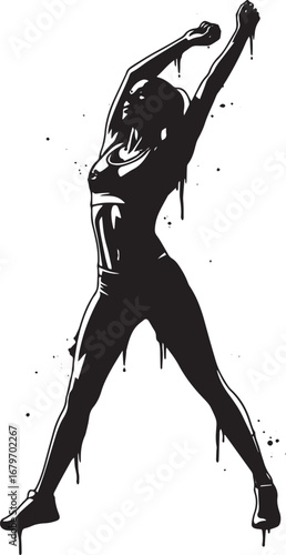 Silhouette of a woman stretching with artistic drips, portraying