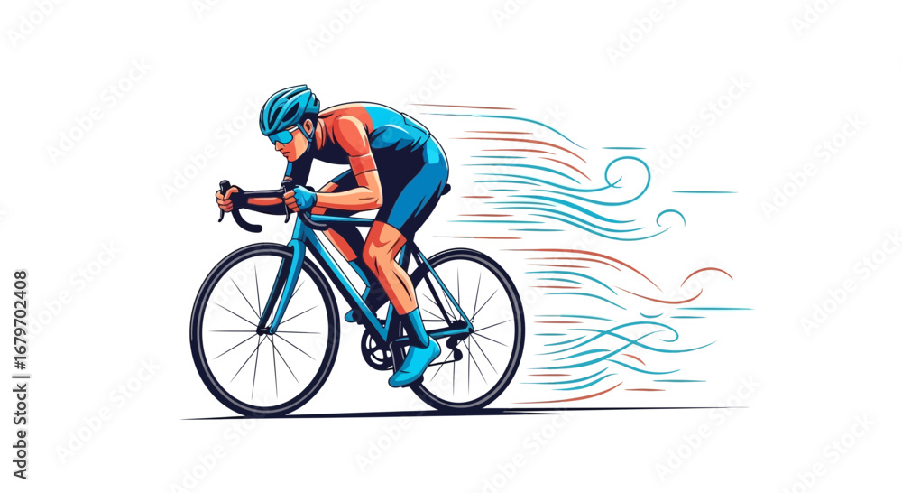 Obraz premium Cyclist in Motion, Dynamic Illustration of a Road Bike Athlete, Speed and Endurance