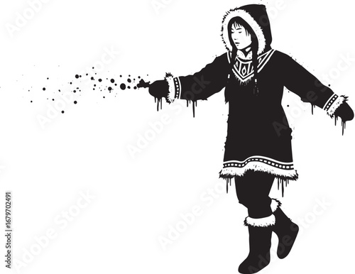 Abstract depiction of an indigenous woman in traditional winter