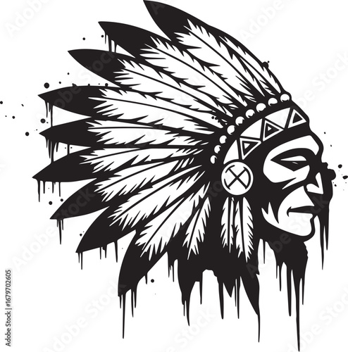 Native American chief headdress with detailed feathering and tri