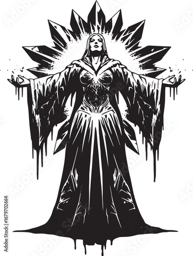 Mystical Sorceress Invoking Celestial Power, an original monochr