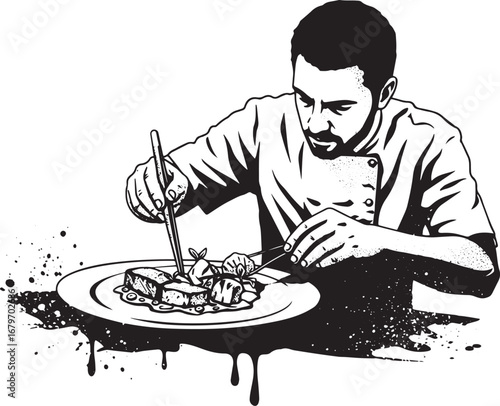 Chef plating exquisite culinary creation with artistic precision