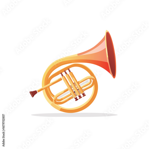 Vintage French Horn Brass Instrument with Red Bell Detail Music Element