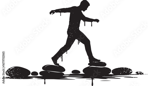 Silhouette of a man balancing on rocks, representing balance, st