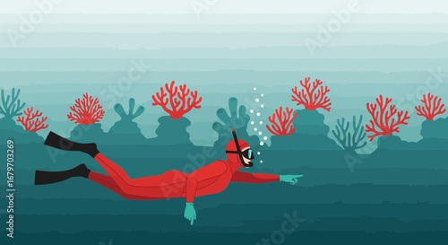 Diver Exploring Underwater Reefs Illustrating Aquatic Exploration And The Marine Ecosystem