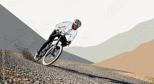 Cyclist Riding Downhill on a Mountain Bike Exploring the Outdoors in a Sporty Way