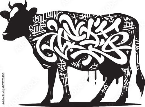 Black and white graffiti cow illustration representing street art and creative culture