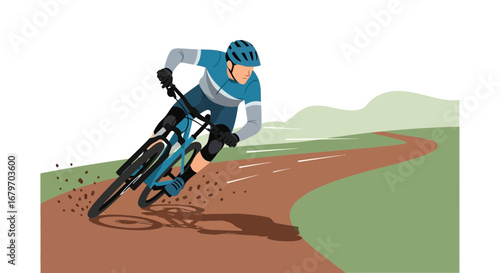 Cyclist Tackling Dirt Path: Dynamic Illustration Depicting Action and Outdoor Adventures