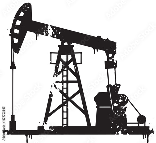 Distressed grunge oil pump jack icon signifying extraction and i