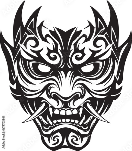 Detailed black and white illustration of a traditional Japanese