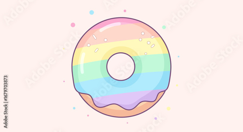 Dazzling Rainbow Donut Illustration With Sprinkles And Pastel Hues On A Soft Background