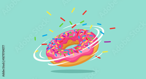 Delectable Donut Cartoon With Colorful Sprinkles And Dynamic Motion Illustration