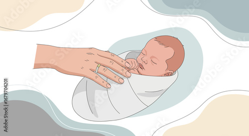 Delicate Touch, Newborn Calm: A Gentle Embrace Portraying Infant Serenity and Parental Love