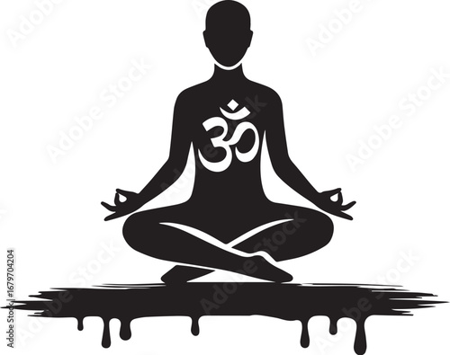 Silhouette meditating with aum symbol promoting spirituality and