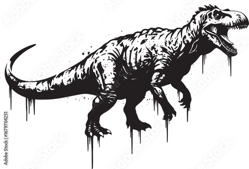 Dramatic Megatherium Silhouette Illustration with Ink Drip Effec