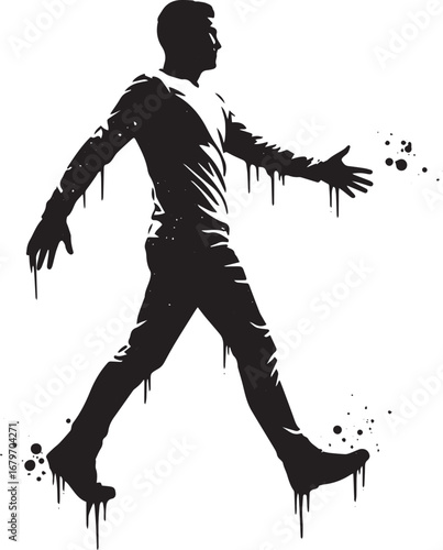 Abstract black silhouette of a man walking, isolated on white ba