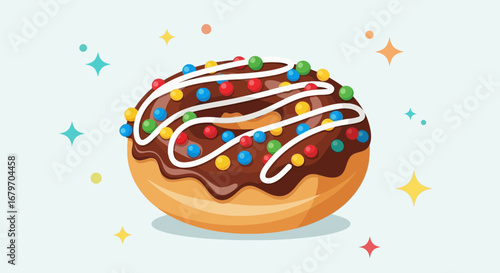 Delicious Animated Dessert with Sweet Chocolate Glaze and Colorful Sprinkles Delight