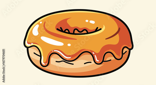 Delicious Caramel Frosted Donut Illustration: Sweet Treat Food Graphic for Dessert Lovers