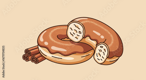 Delicious Cinnamon Donuts Illustration, Baked Goods, Comfort Food, Sweet Treat, Art Design