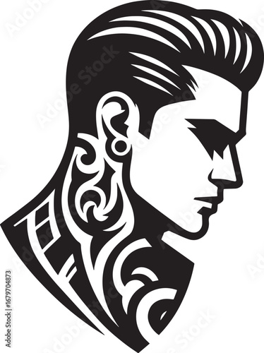 Stylish Vector Illustration of a Man with Tattoo in Profile View and Modern Haircut