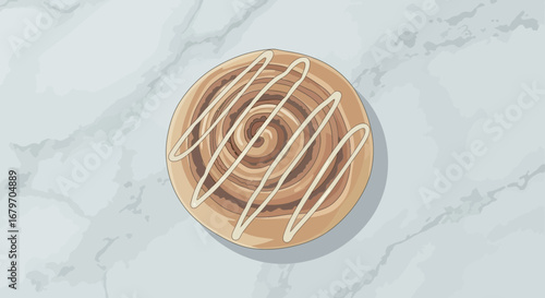 Delicious Cinnamon Roll Adorned With Glaze, Set Upon Marble Surface
