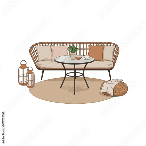 Vintage wooden dining chairs and a table in a stylish cafe interior