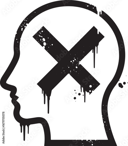 Grunge styled profile with cross, symbolizing distress or blocke