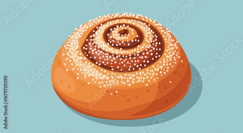 Delicious cinnamon roll illustration on a blue background ready to eat