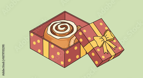Delicious Cinnamon Roll Presented Inside a Festive Gift Box for Special Occasions