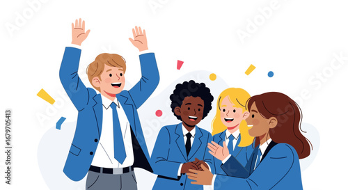 Diverse Group of Students Celebrating a Success, With Joy and Accomplishment Displayed