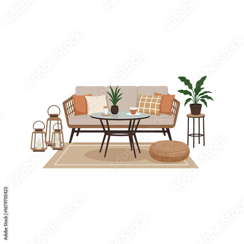 A sleek, modern dining room with a wooden table and matching chairs, bathed in natural light