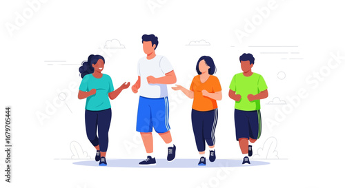 Diverse Group Sprinting Together Illustrates Fitness, Health, And Group Exercise Dynamics
