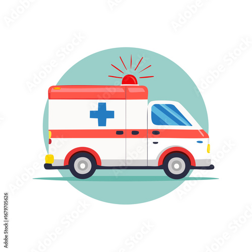 Emergency Vehicle Cartoon Style Ambulance with Siren and Medical Cross Illustration
